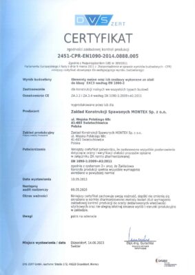 Certyfikat zgodności zakładowej kontroli produkcji
